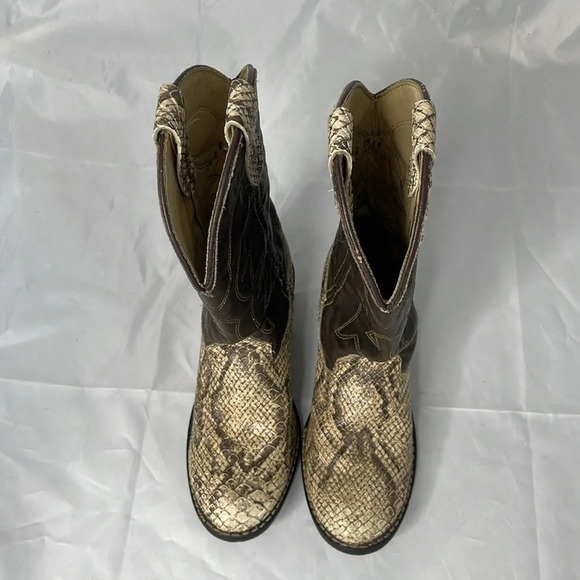 BRONCO Kids Western Cowboy Boots Snakeskin Brown Faux Leather Size 12 D - Picture 6 of 13